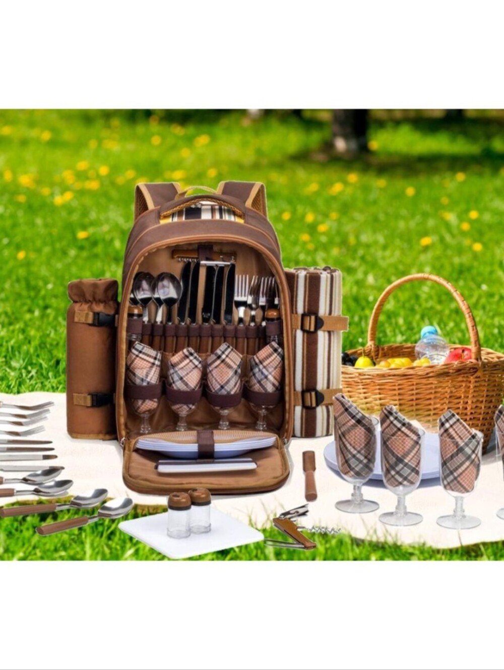 Picnic Backpack, 4-Person with Blanket & Utensils Family & Lovers Gift,